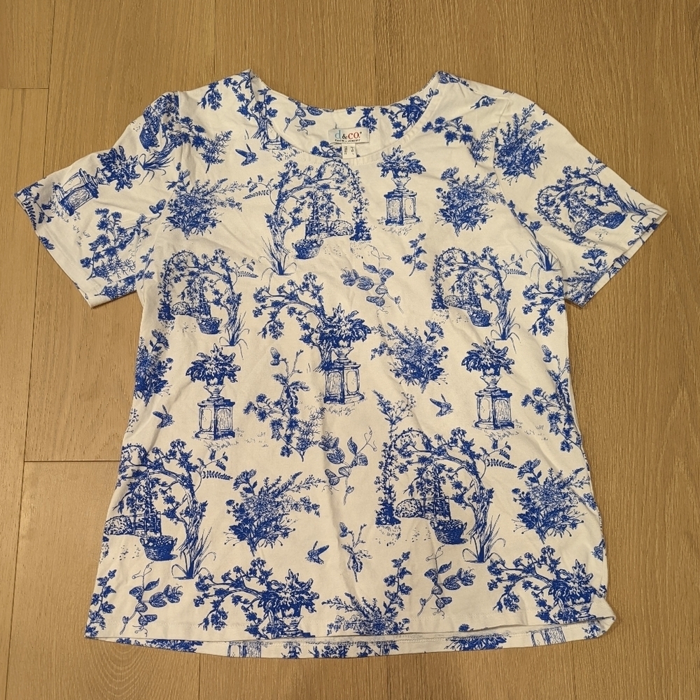 Blue and White Women's Top